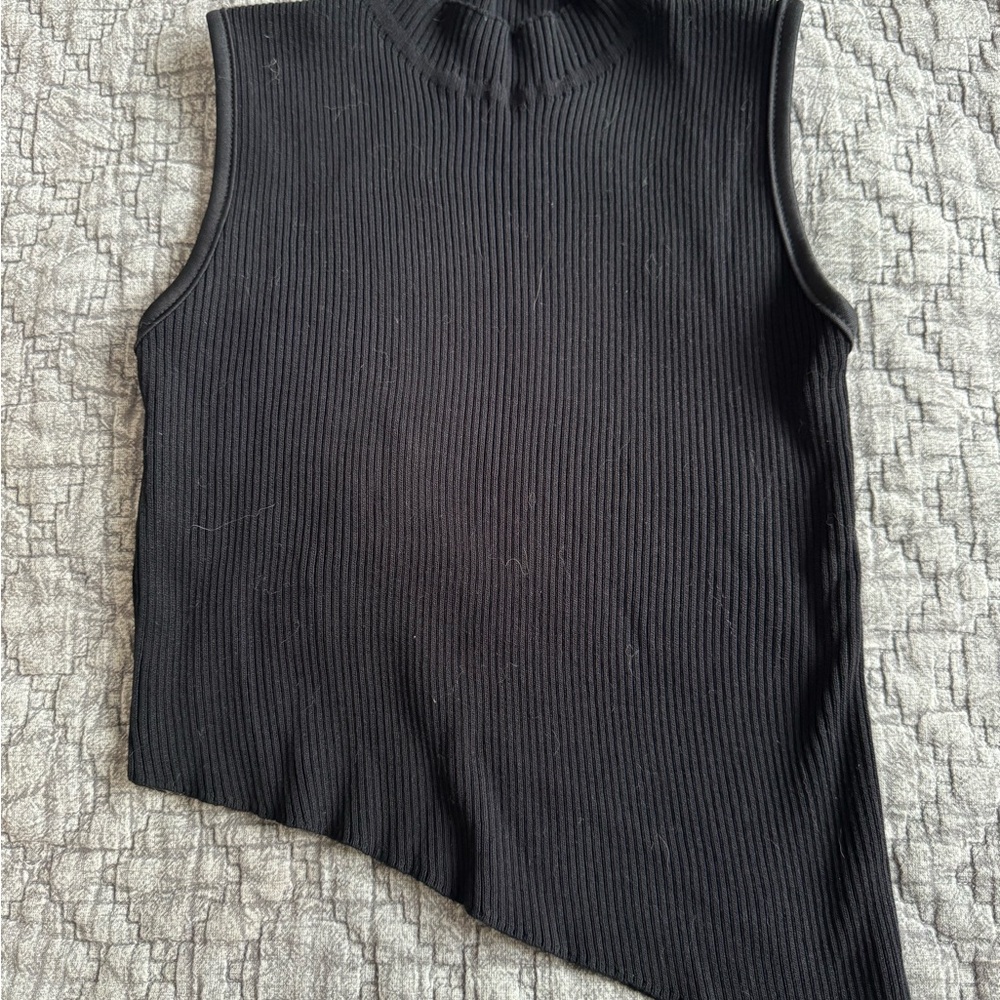 Black Sleeveless Asymmetrical Ribbed Top